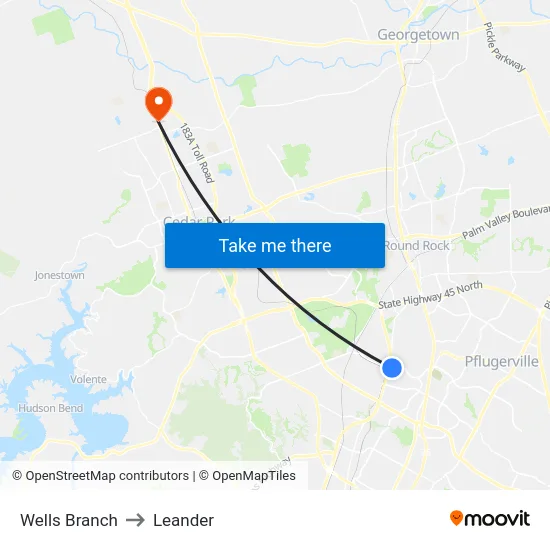 Wells Branch to Leander map