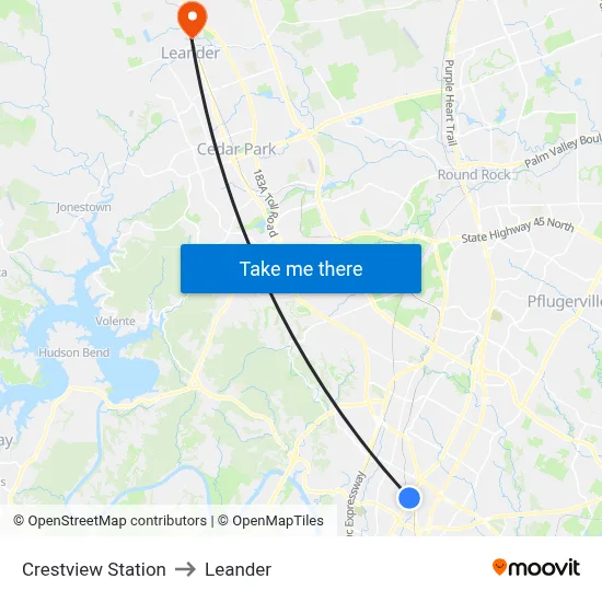 Crestview Station to Leander map