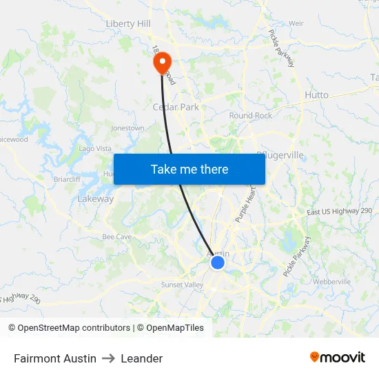 Fairmont Austin to Leander map