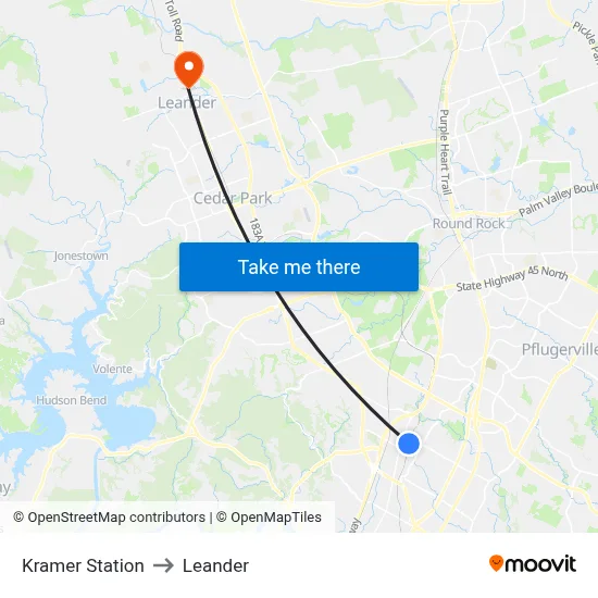 Kramer Station to Leander map