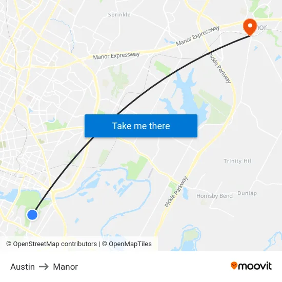 Austin to Manor map