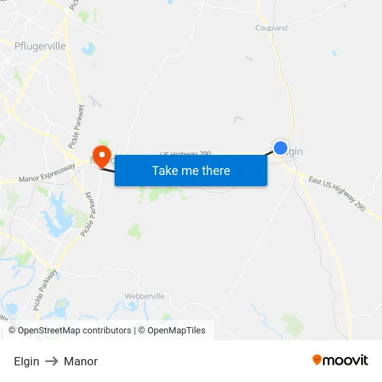 Elgin to Manor map