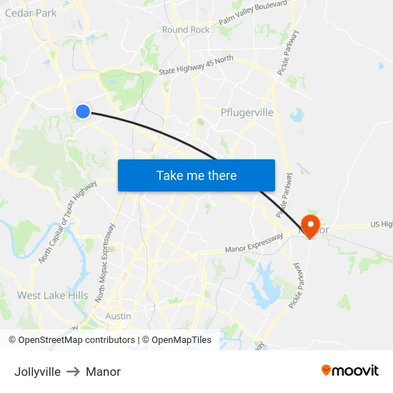 Jollyville to Manor map