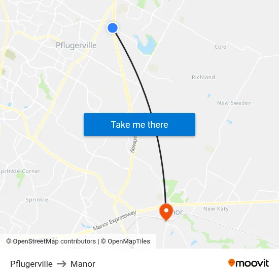 Pflugerville to Manor map