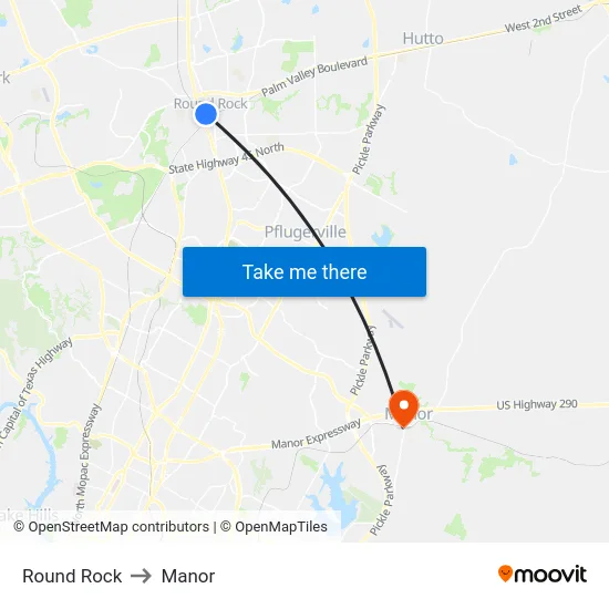 Round Rock to Manor map