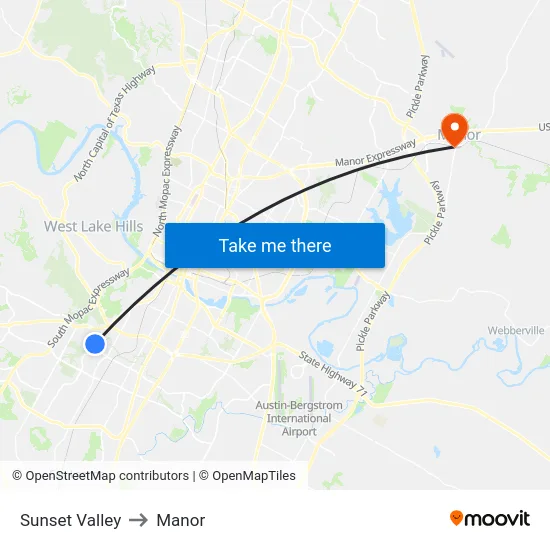 Sunset Valley to Manor map