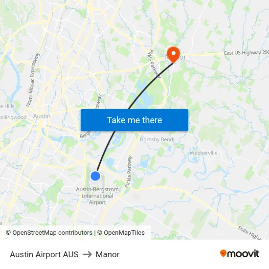 Austin Airport AUS to Manor map