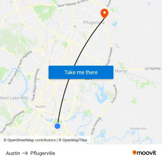 Austin to Pflugerville map