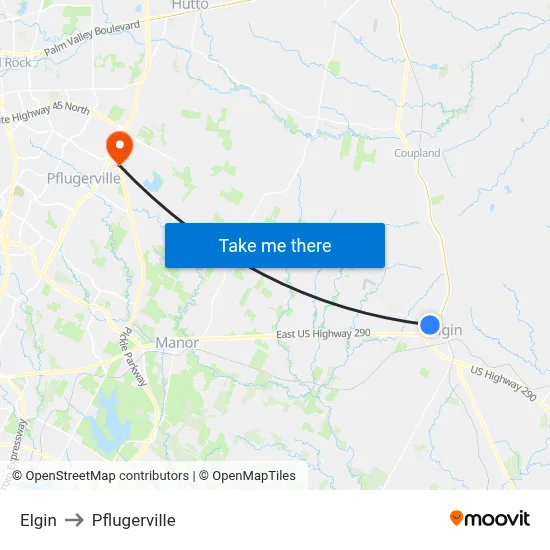 Elgin to Pflugerville map