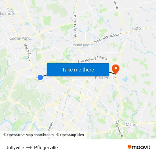 Jollyville to Pflugerville map