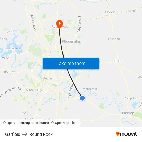 Garfield to Round Rock map