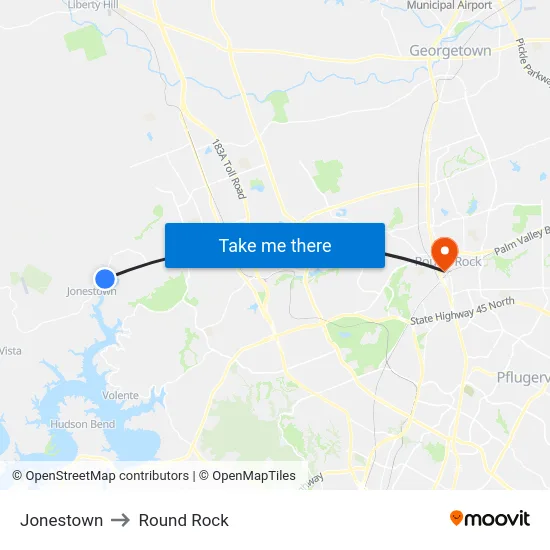 Jonestown to Round Rock map