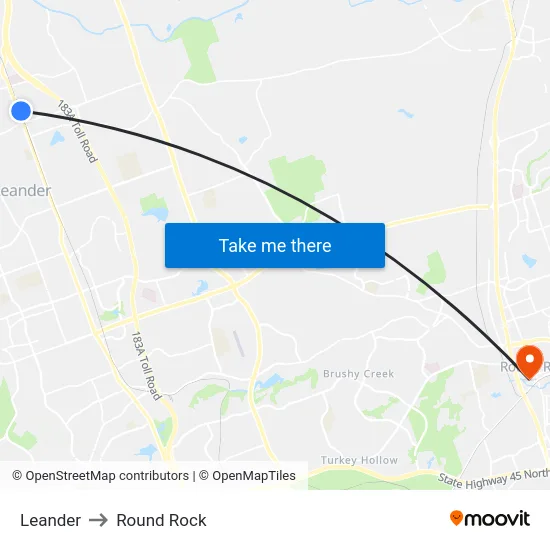Leander to Round Rock map