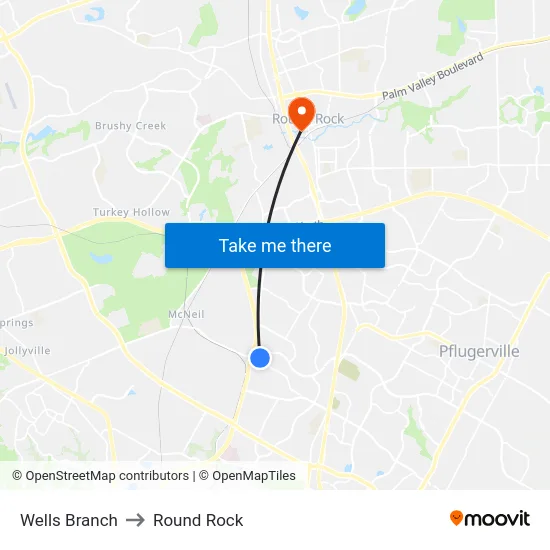 Wells Branch to Round Rock map