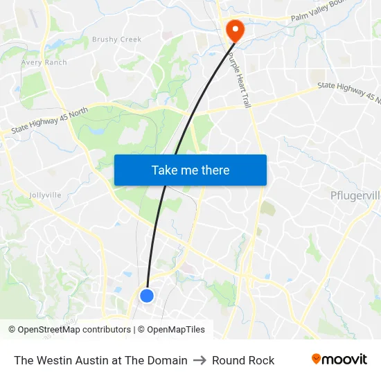 The Westin Austin at The Domain to Round Rock map