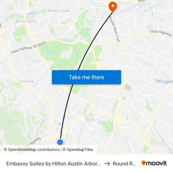 Embassy Suites by Hilton Austin Arboretum to Round Rock map
