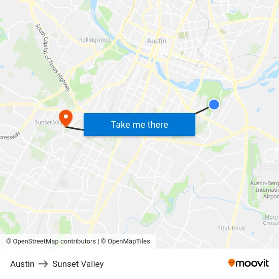 Austin to Sunset Valley map