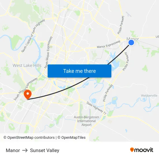 Manor to Sunset Valley map