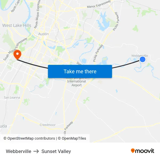 Webberville to Sunset Valley map