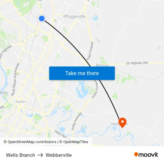 Wells Branch to Webberville map