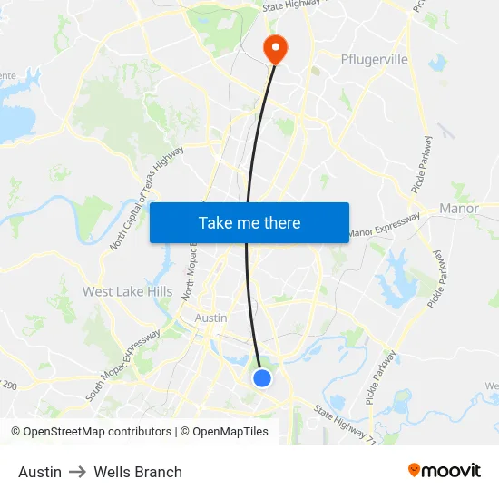 Austin to Wells Branch map