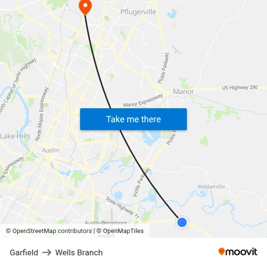 Garfield to Wells Branch map