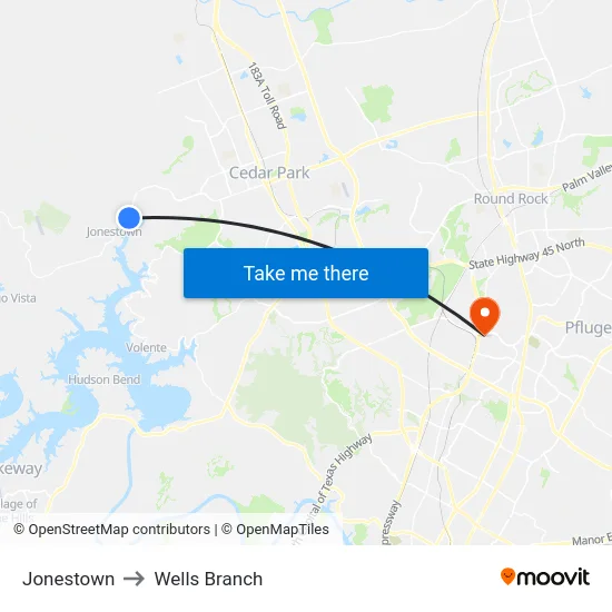 Jonestown to Wells Branch map
