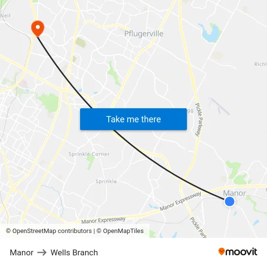 Manor to Wells Branch map