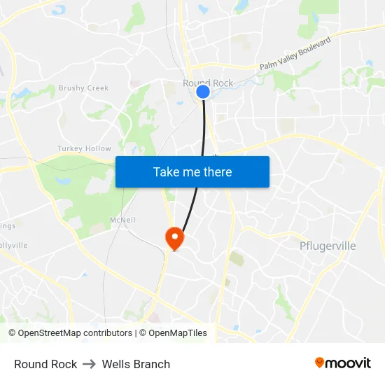 Round Rock to Wells Branch map