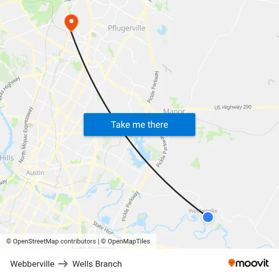 Webberville to Wells Branch map