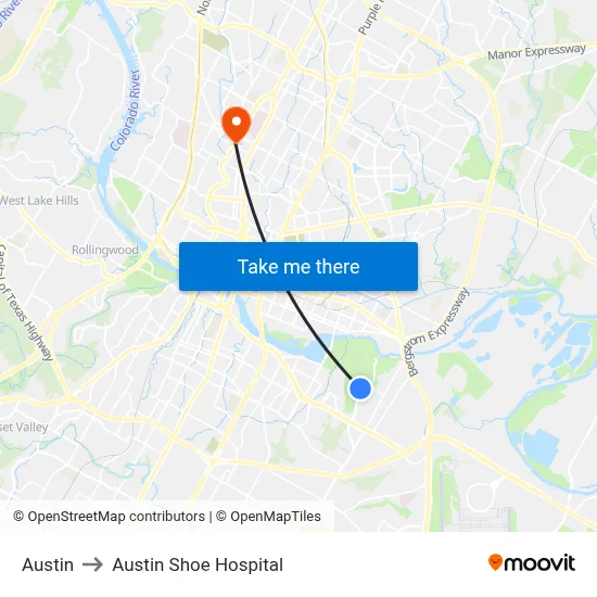 Austin to Austin Shoe Hospital map