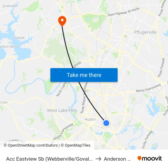 Acc Eastview Sb (Webberville/Govalle) to Anderson Mill map