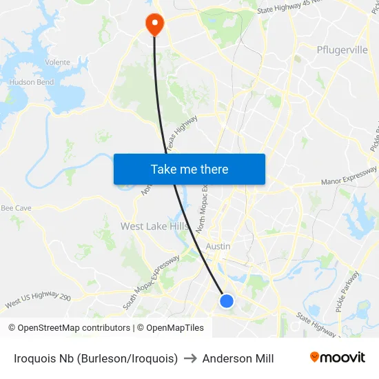 Iroquois Nb (Burleson/Iroquois) to Anderson Mill map