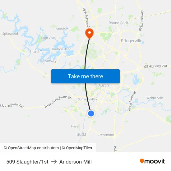 509 Slaughter/1st to Anderson Mill map