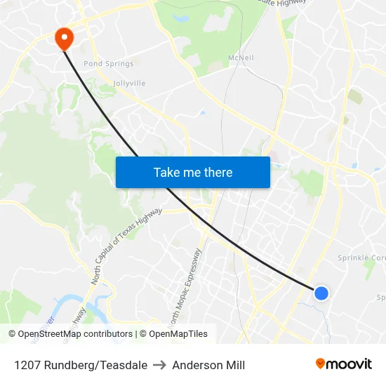 1207 Rundberg/Teasdale to Anderson Mill map