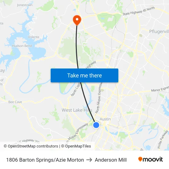 1806 Barton Springs/Azie Morton to Anderson Mill map