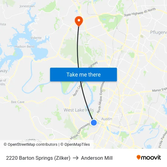 2220 Barton Springs (Zilker) to Anderson Mill map