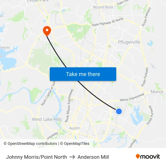 Johnny Morris/Point North to Anderson Mill map