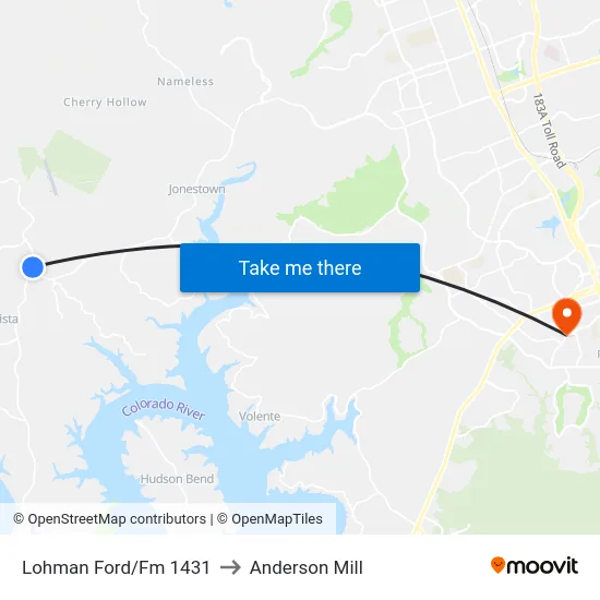 Lohman Ford/Fm 1431 to Anderson Mill map