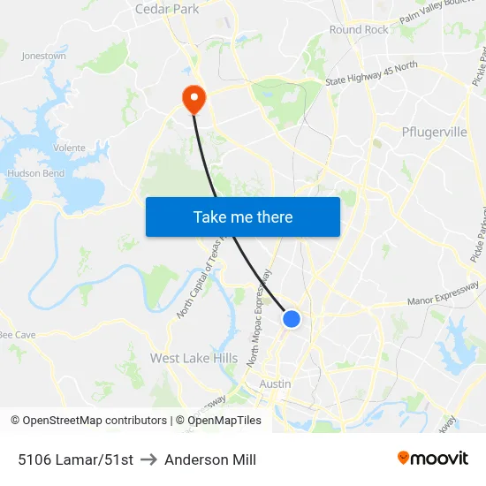 5106 Lamar/51st to Anderson Mill map