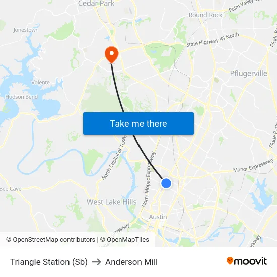 Triangle Station (Sb) to Anderson Mill map