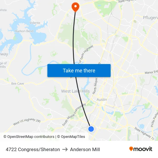 4722 Congress/Sheraton to Anderson Mill map