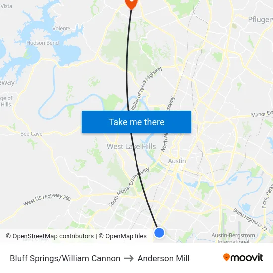 Bluff Springs/William Cannon to Anderson Mill map