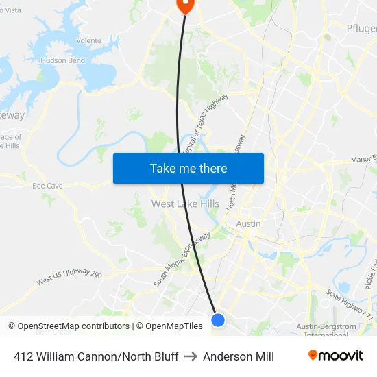 412 William Cannon/North Bluff to Anderson Mill map