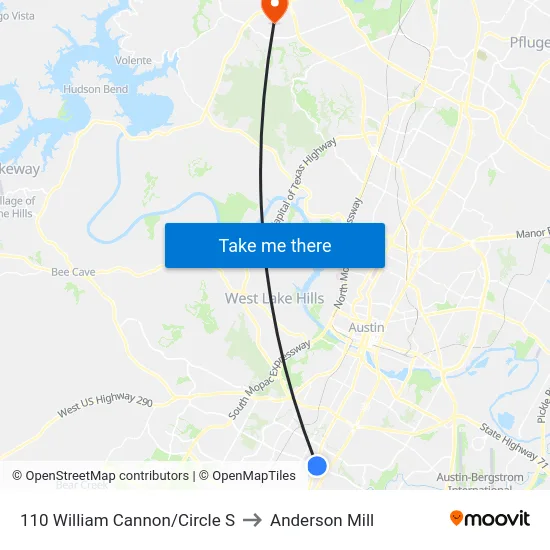 110 William Cannon/Circle S to Anderson Mill map