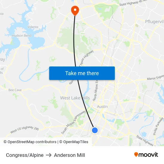 Congress/Alpine to Anderson Mill map