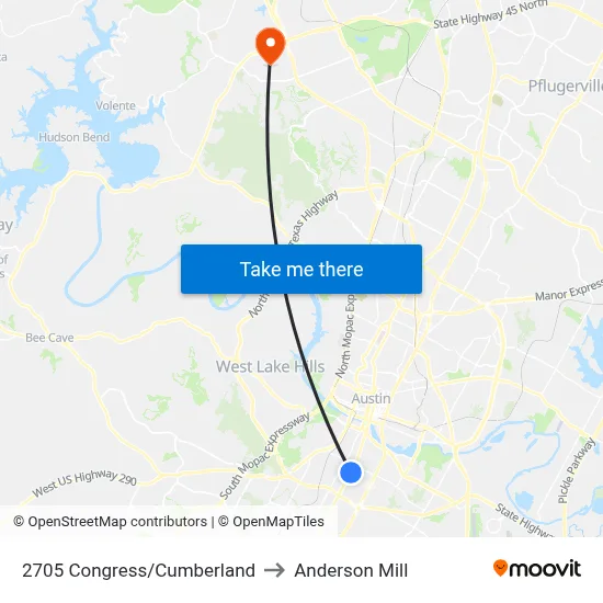 2705 Congress/Cumberland to Anderson Mill map