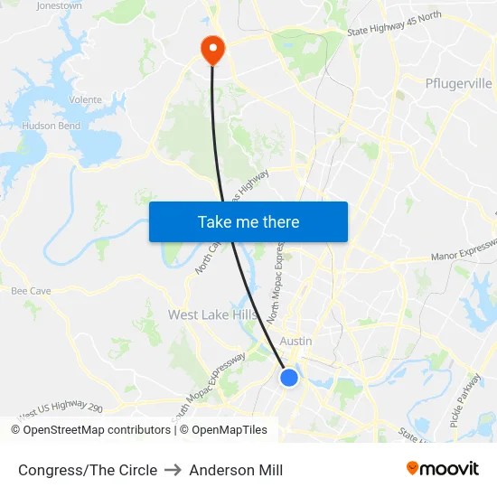 Congress/The Circle to Anderson Mill map