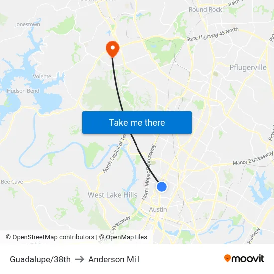 Guadalupe/38th to Anderson Mill map