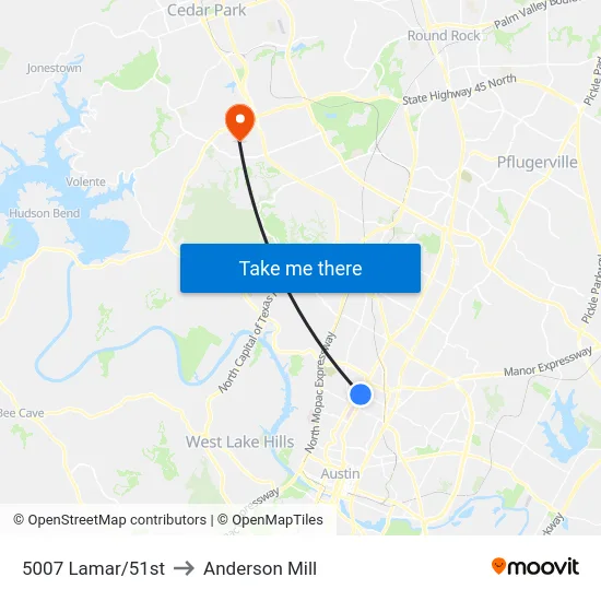 5007 Lamar/51st to Anderson Mill map